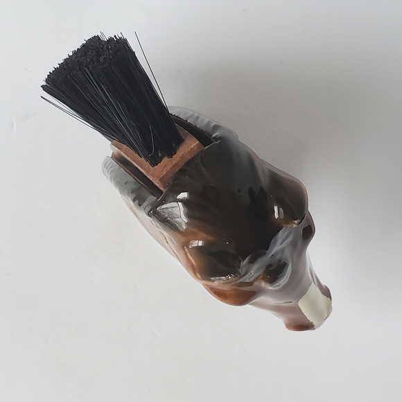 Vintage Ceramic Horse Head Brush with Black Bristles Equestrian Clothes Brush - Picture 5 of 8